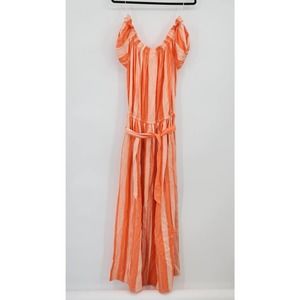 Lemlem Striped Orange Belted Off The Shoulder Maxi Dress Small NWOT